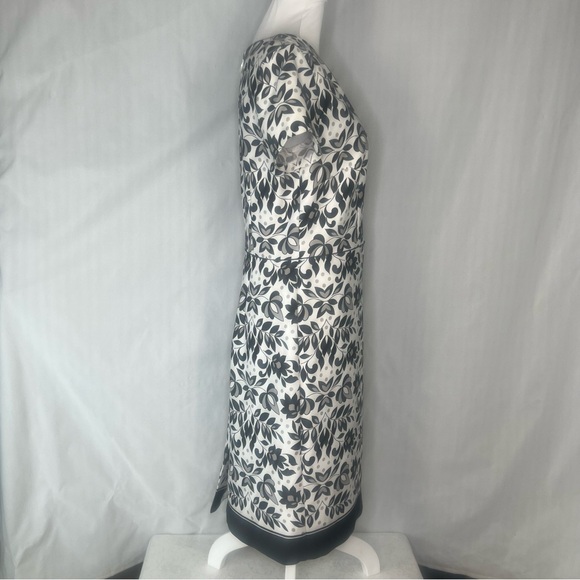 Talbots Dress Black & White Floral V Neck Shirt Sleeves Exposed Back Zipper 4 👍 - Picture 4 of 8